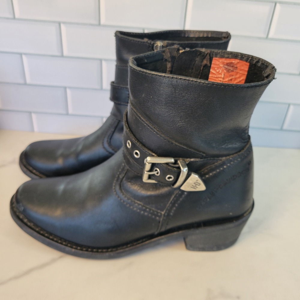 Vintage 90s HARLEY DAVIDSON Womens 8 Leather Ankle Boots Motorcycle 84181 BLACK